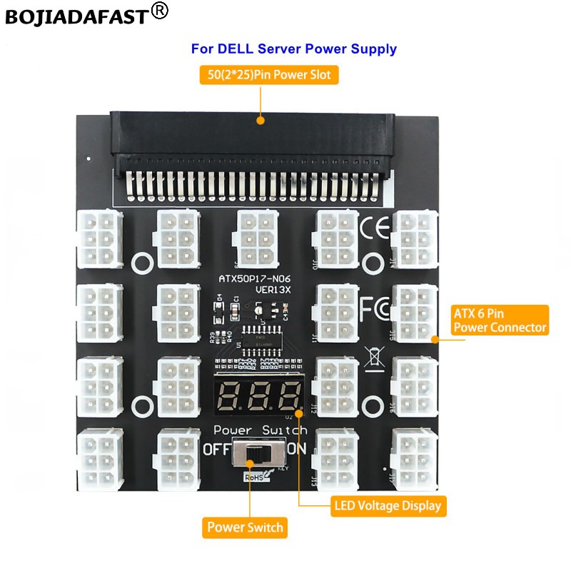 2400W Server Psu Breakout Board - 17 * PCI-E 6Pin Connector Breakout